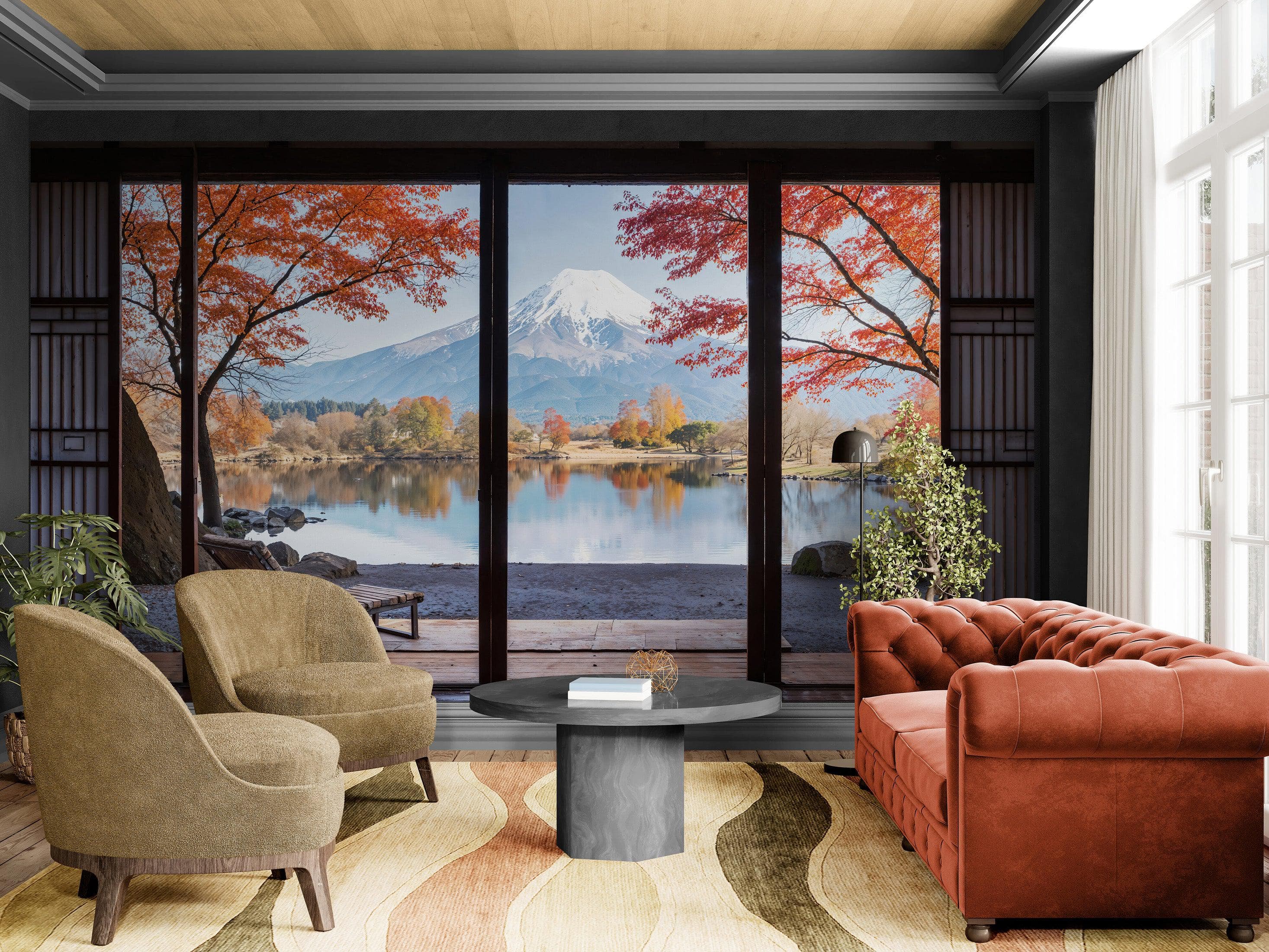 Scenic Lake View with Mount Fuji 3D Wallpaper Mural. #6988