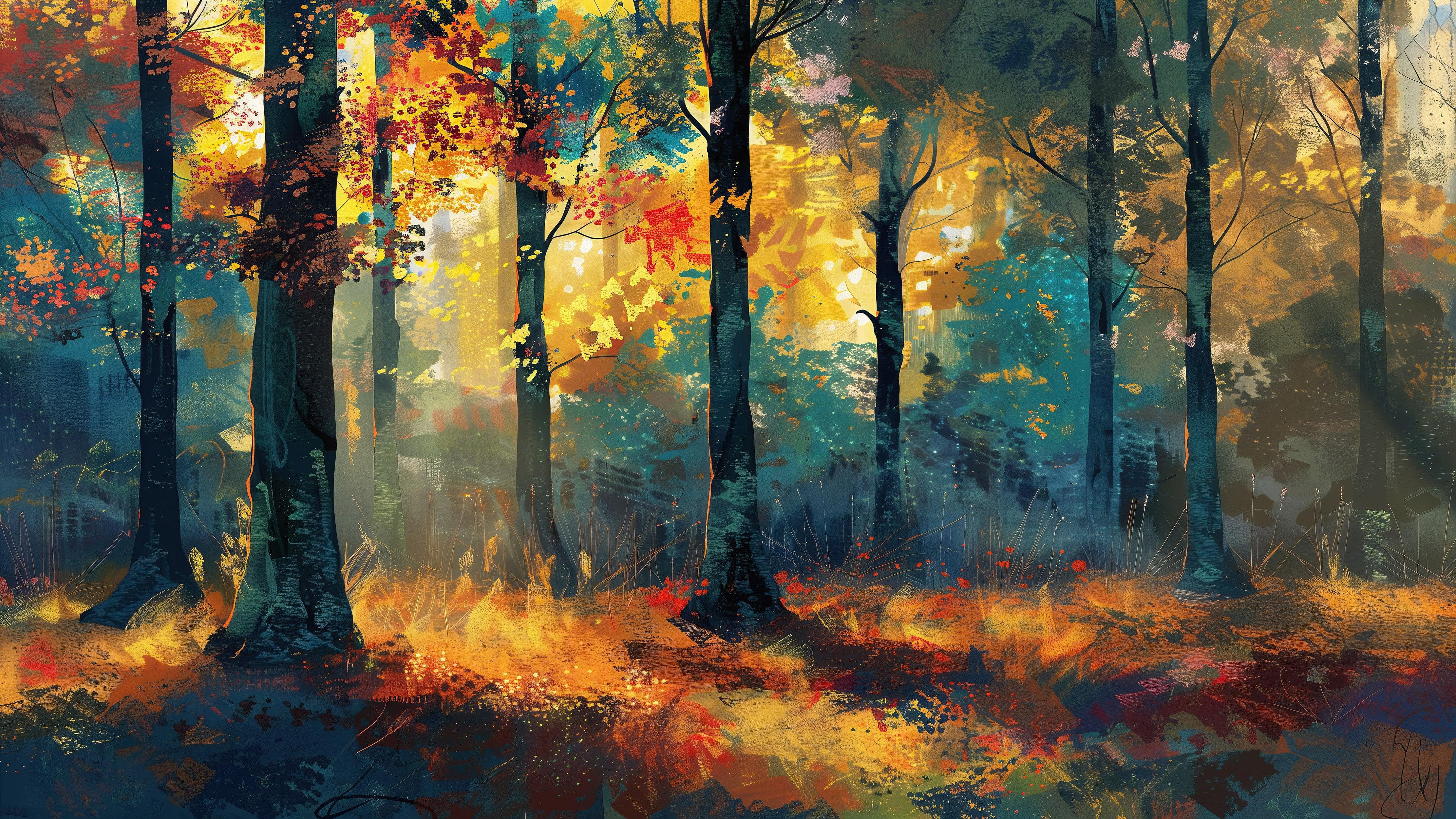 Colorful Forest Painting Wallpaper Mural. #6991