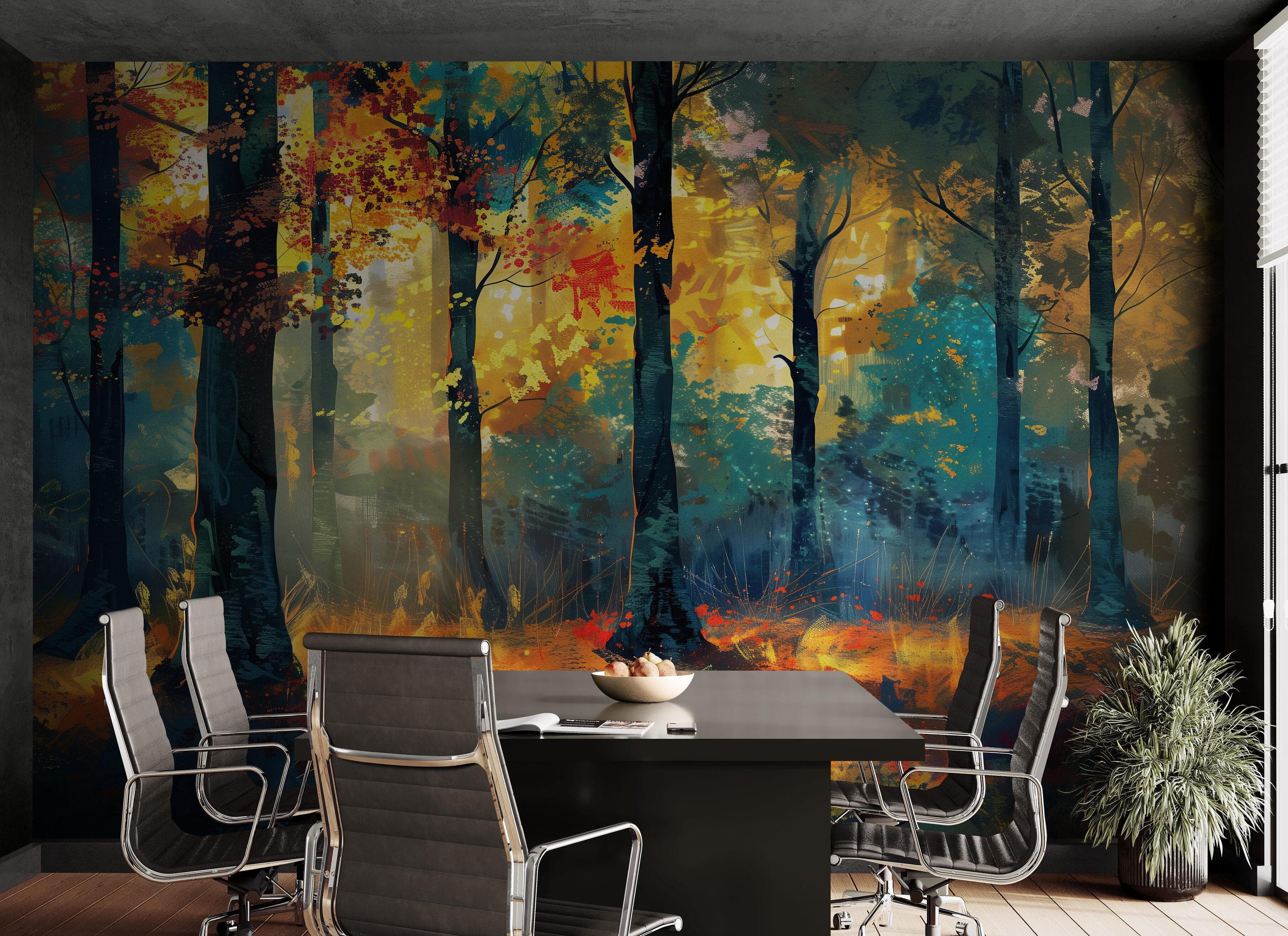 Colorful Forest Painting Wallpaper Mural. #6991
