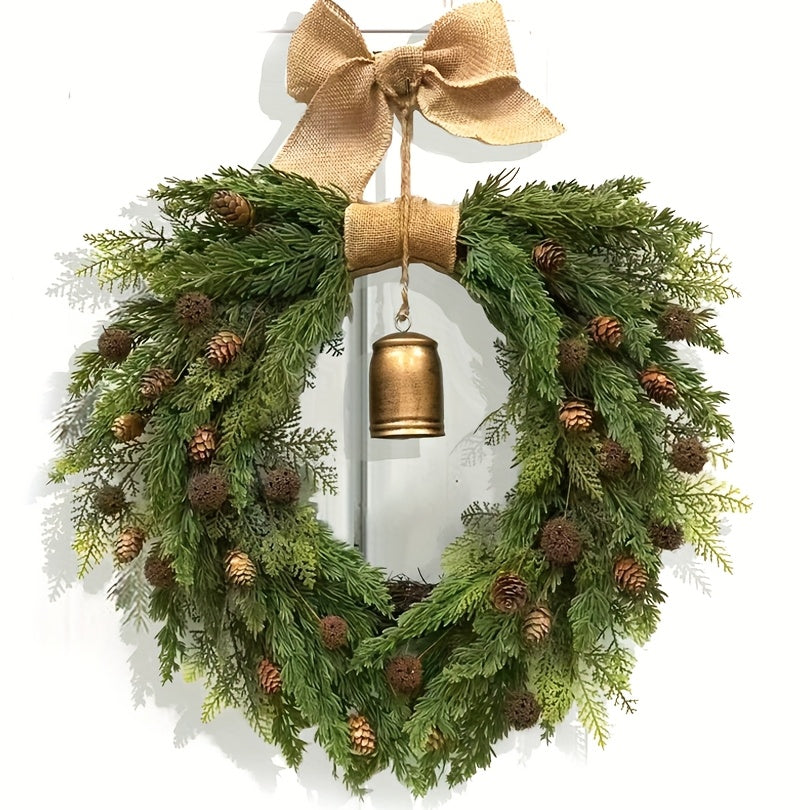Norfolk Pine Christmas Wreath with Bells and Ribbon-1