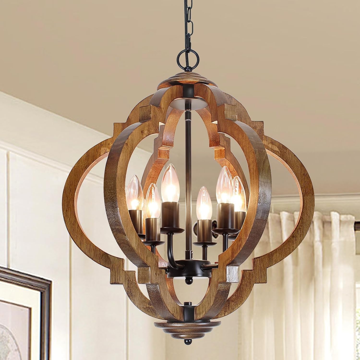 Six Light Farmhouse Chandelier Rustic Black Metallic-0