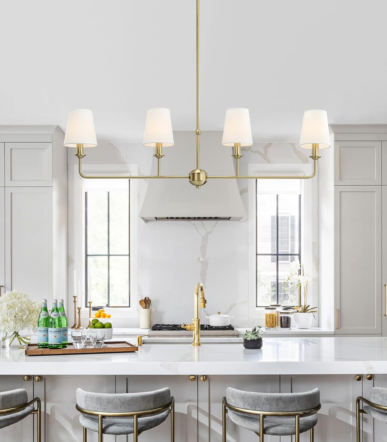 Brushed Gold 4 Lighting Chandelier Height Adjustable-3