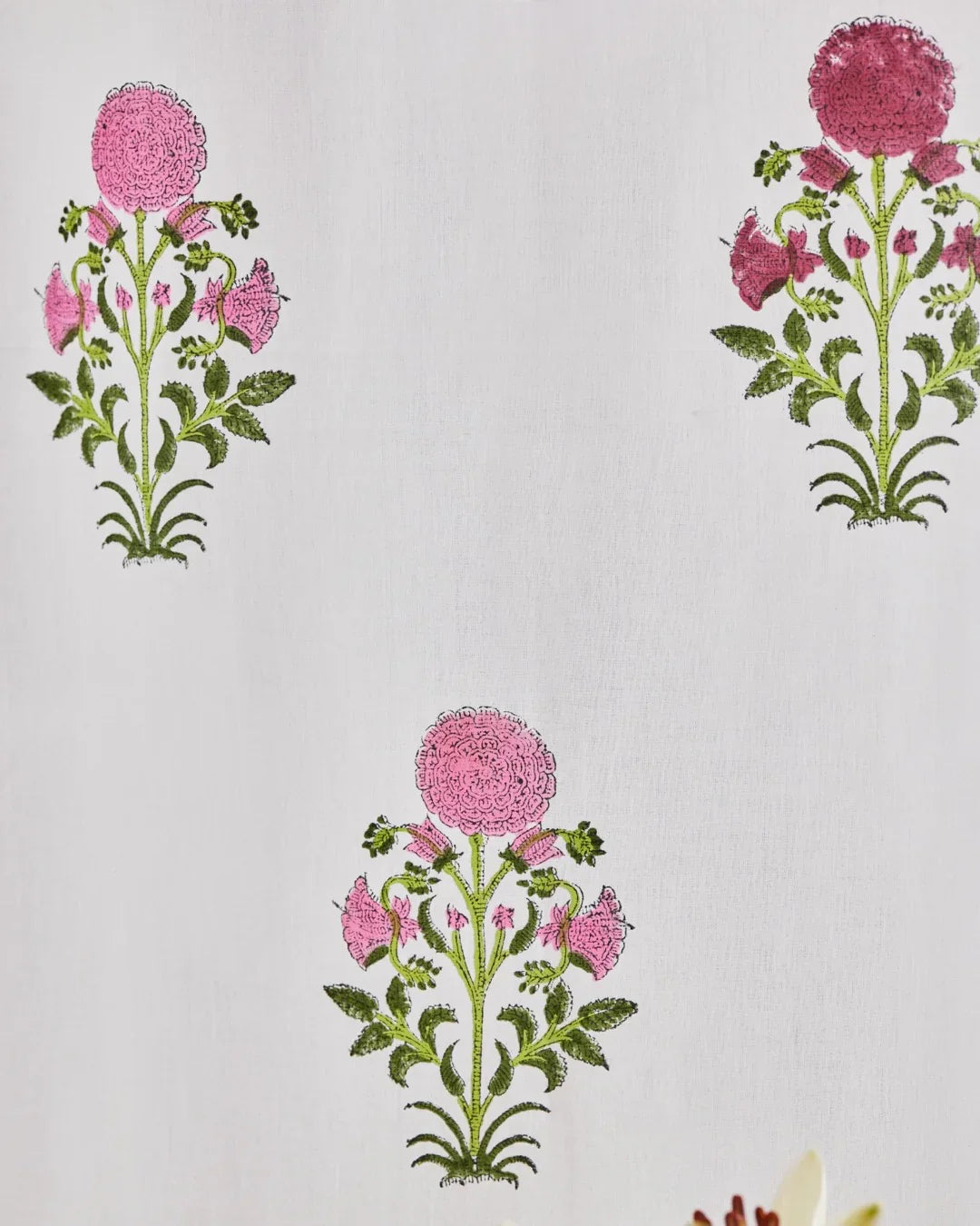 White & Pink Hand Block Printed Linen Curtains | Floral Design-3