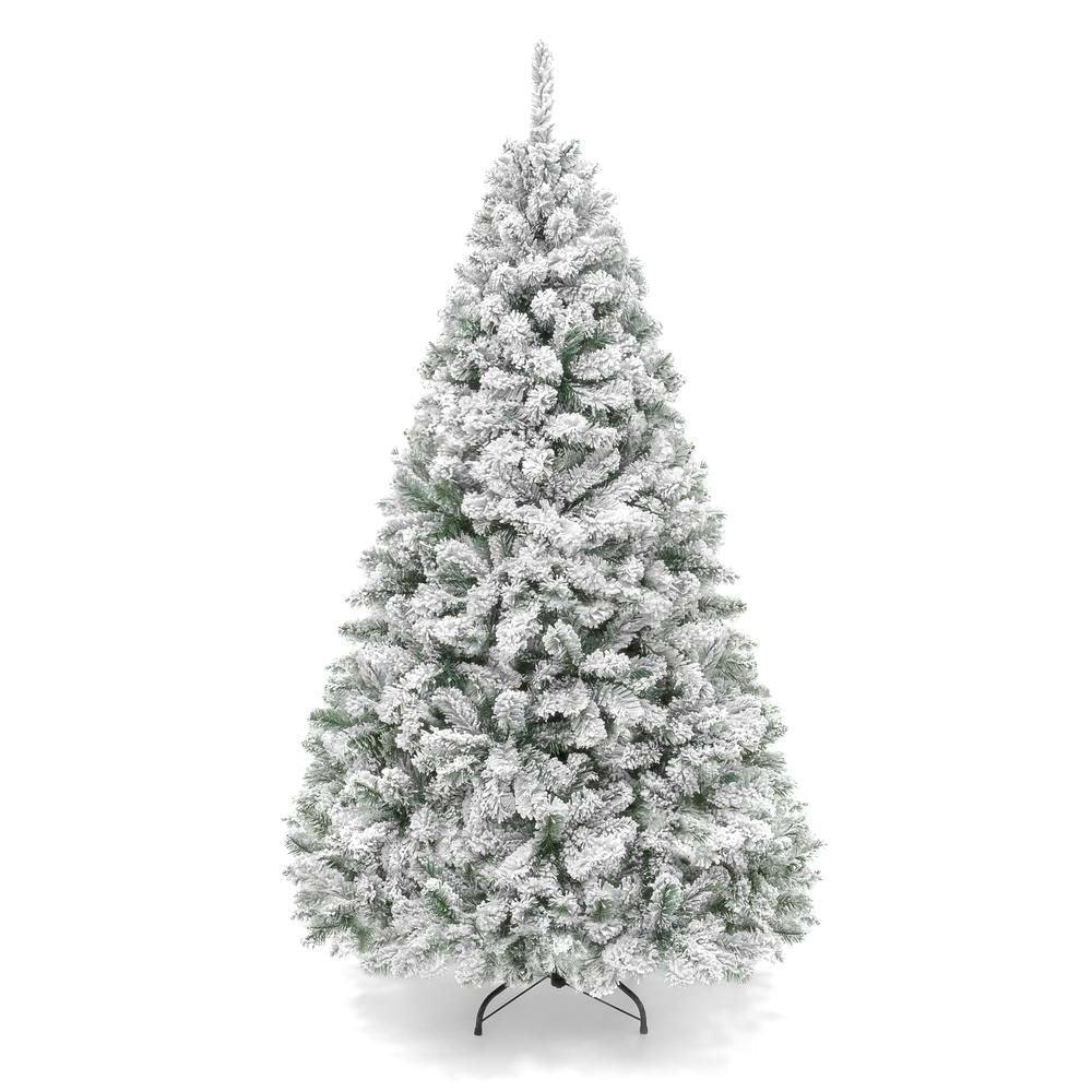 6 Foot Easy Set Up Snow Flocked Faux Pine Christmas Tree with Metal Stand - PRHOMZ