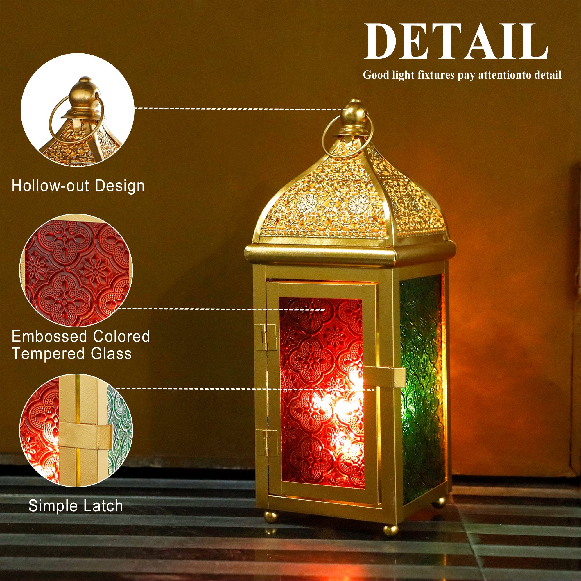 Set of 2 Moroccan Lanterns - 12" H, Battery Operated, Indoor/Outdoor Decor for Ramadan, Patio, Weddings & Events-1