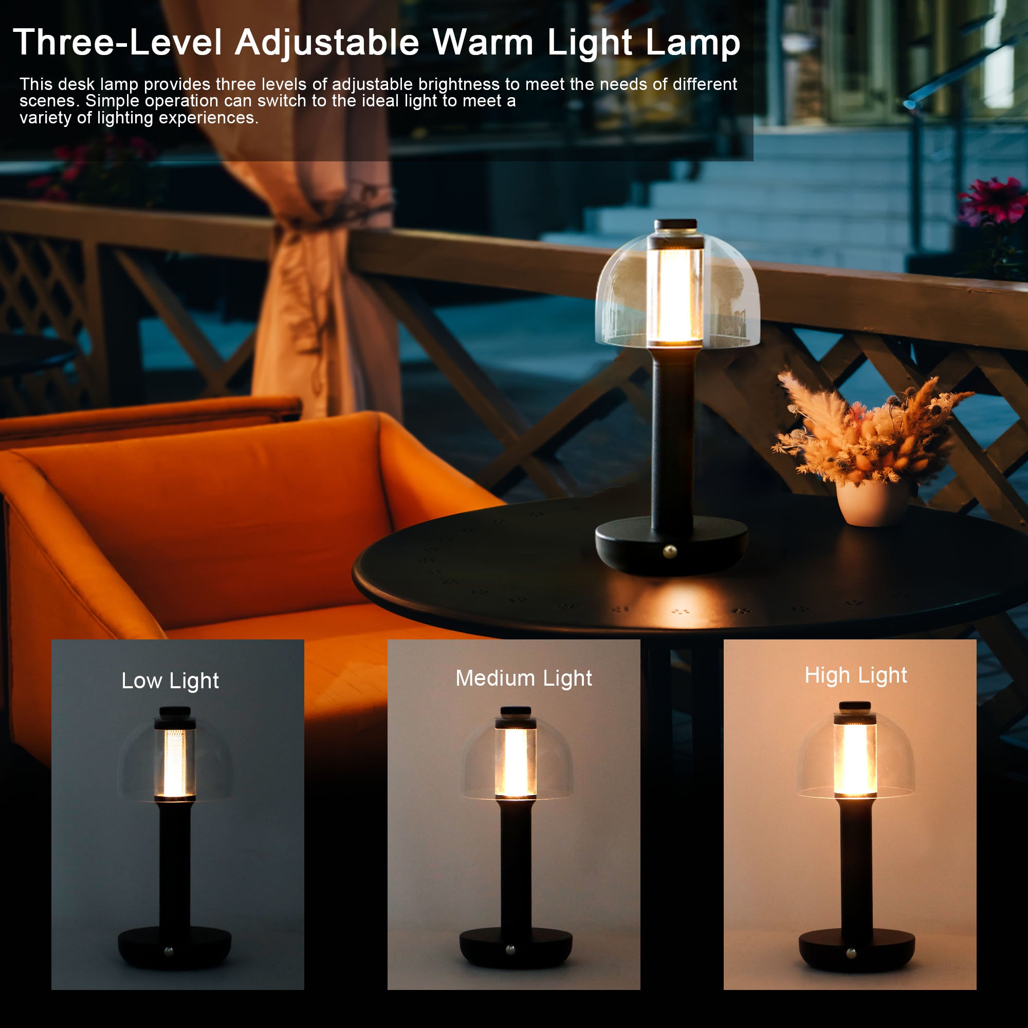10" H 3-Color Light Dimmable Nightstand Lamp with Glass Shade-3