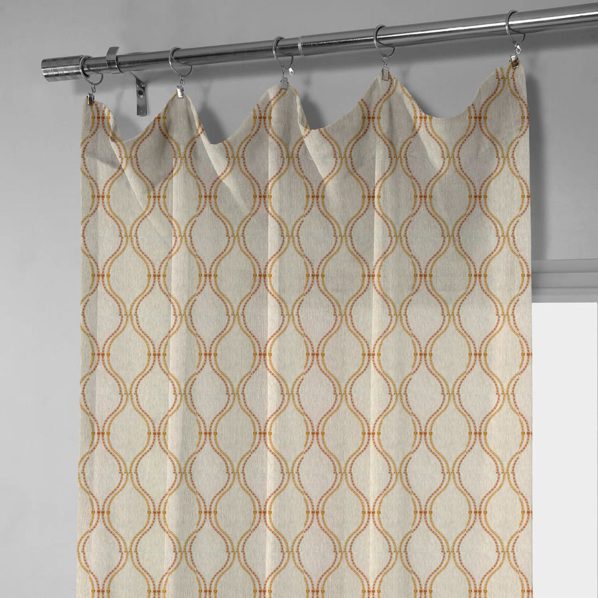 Tan Linen Sheer Curtains | Ogee Trellis Embroidery | Custom Sizes & Headings-1