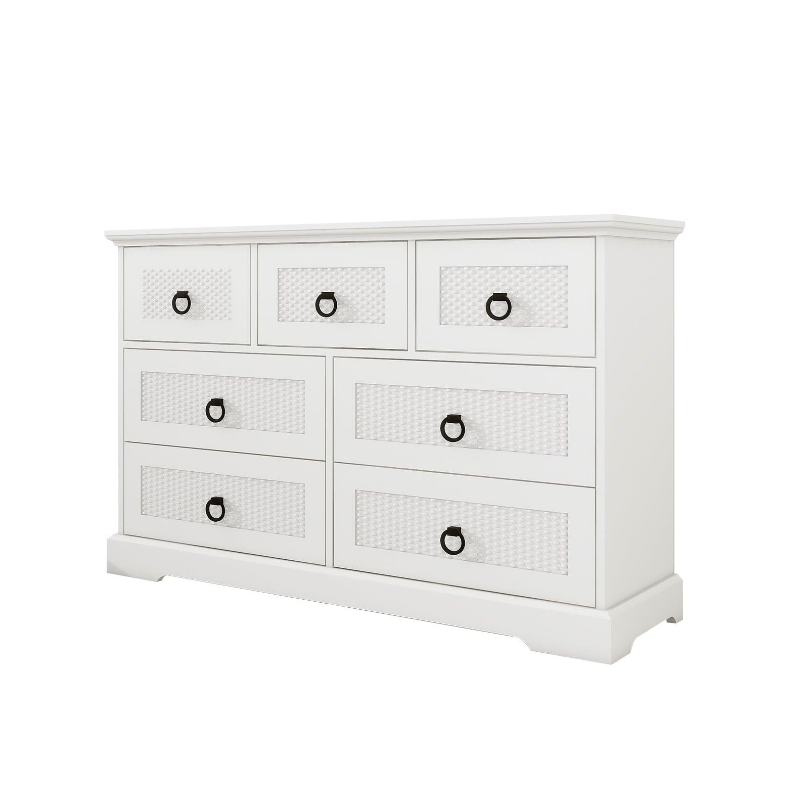 Modern 7-Drawer Dresser – 47" Wide Farmhouse Chest for Bedroom, Living Room, Entryway – White Tall Storage Cabinet - PRHOMZ