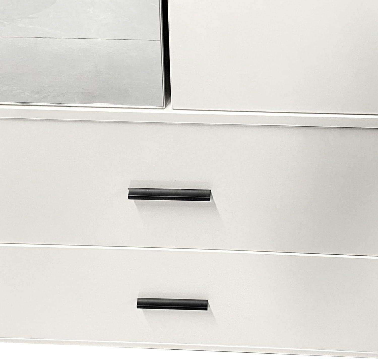 White Wooden Armoire Wardrobe – Tall 2-Door Closet with Mirror, Drawers, Hanging Rods & Shelves - PRHOMZ