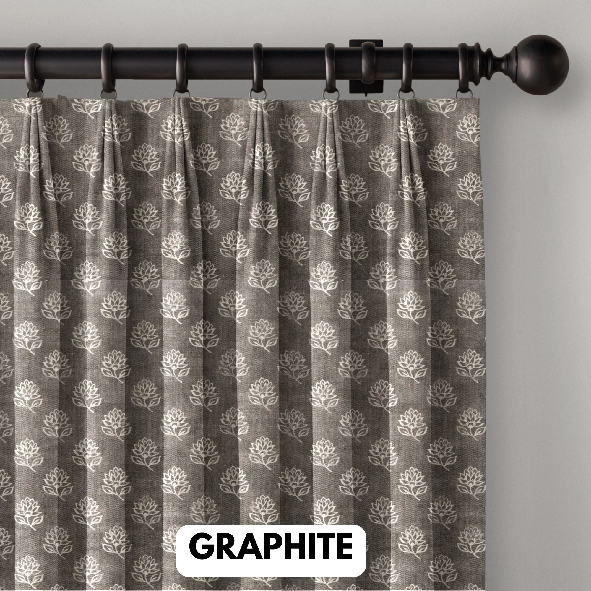 Premium Floral Linen Curtains with Lining | 300gsm Thick Fabric | Blackout/Light Filtering Options | Euro, French, Pinch Pleats | Made to Measure Sizes | Single/Pair-4