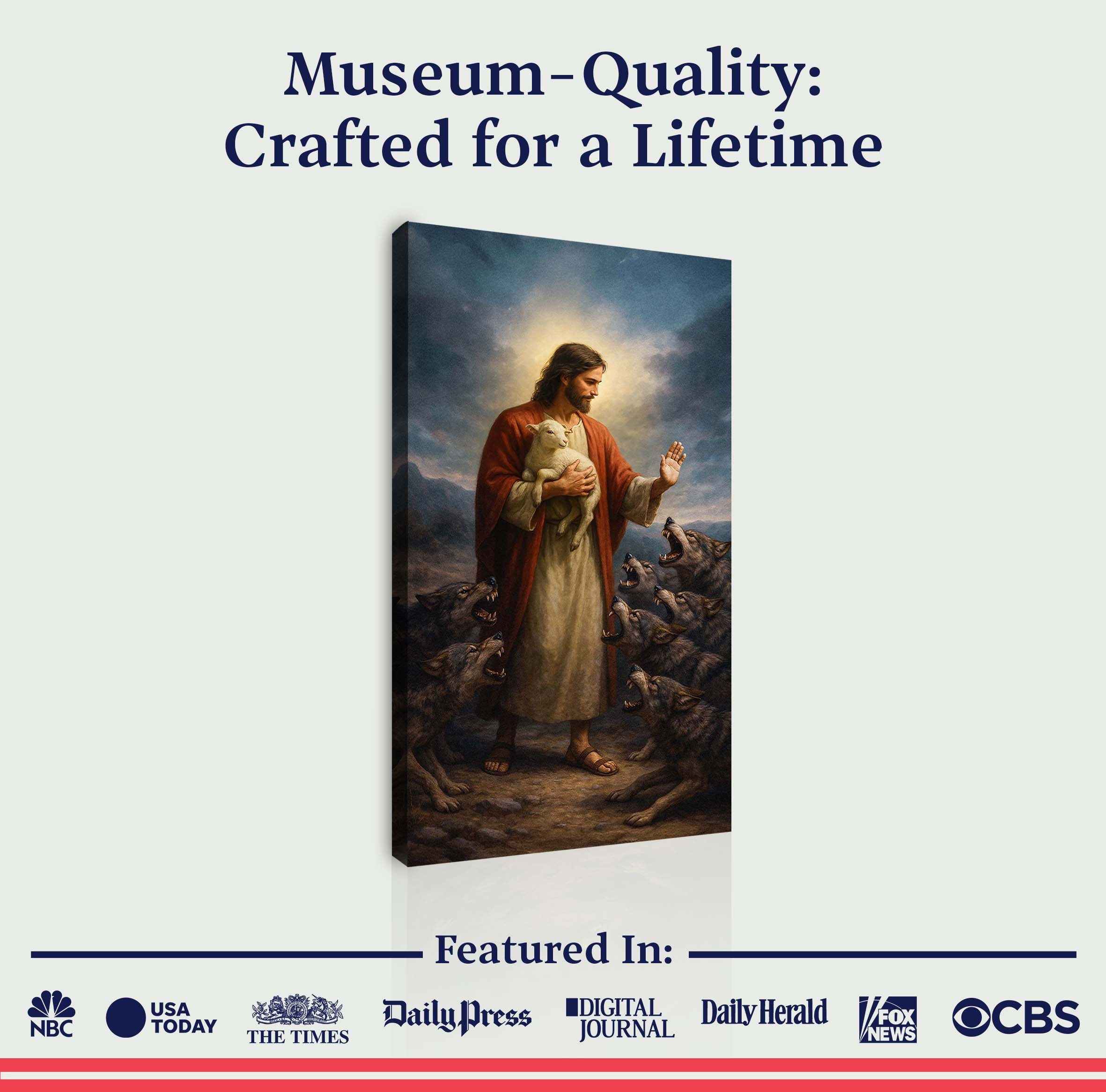 Jesus Protects The Lamb From Wolves Faith Wall Art V