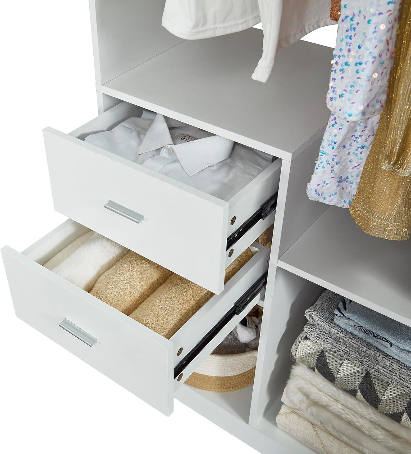 White Closet Organizer System – Walk-In Closet with Hanging Racks, Drawers & Shelves - PRHOMZ