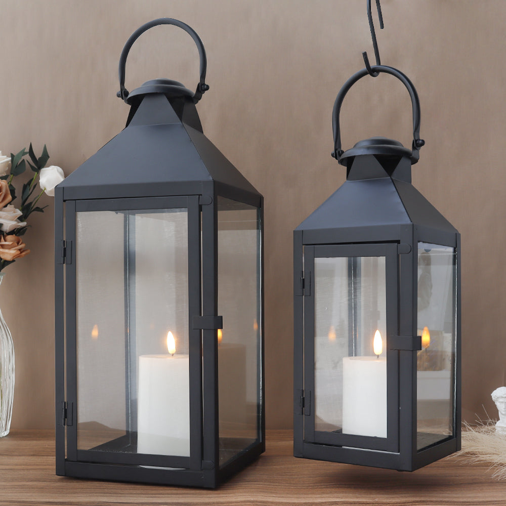 17.5"&13.5"High Set of 2 Metal Candle Lanterns(Black)-0