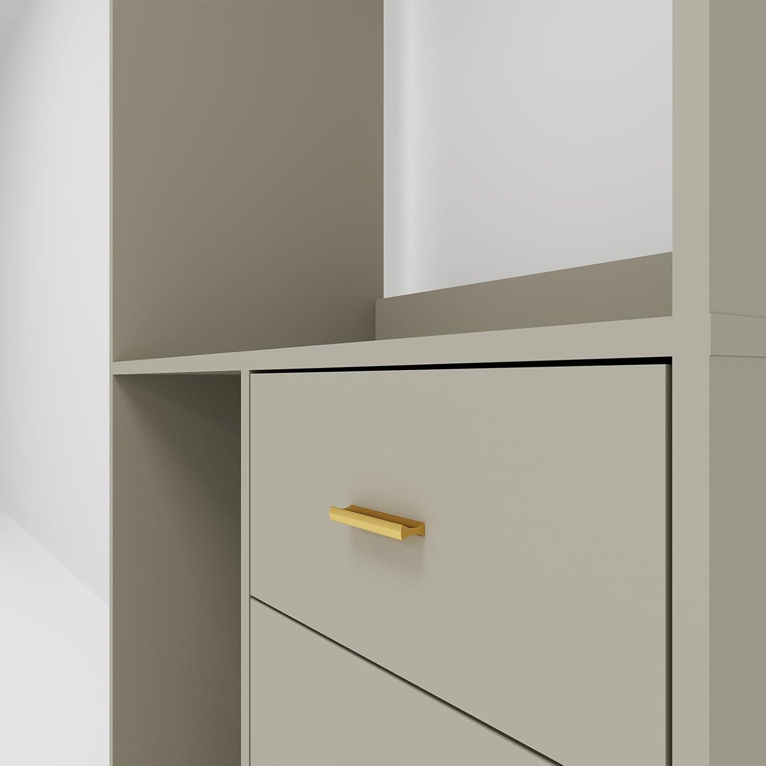 Grey Walk-In Closet System – 4-Drawer Organizer Kit with Shelves, Hanging Rod & Metal Handles - PRHOMZ