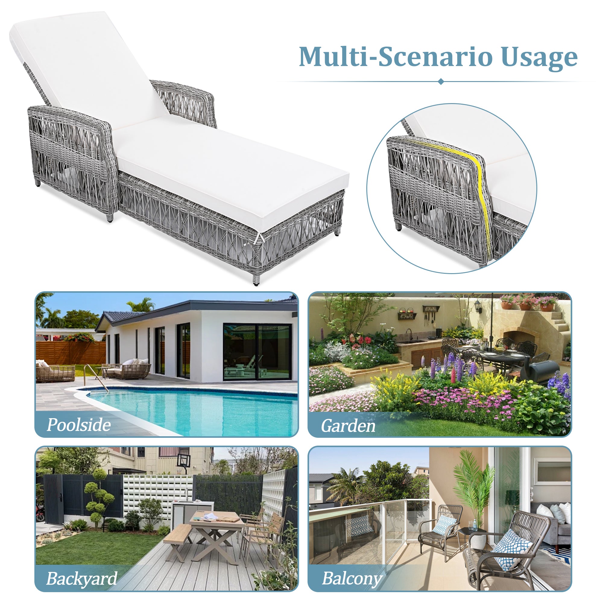 Go Outdoor Long Reclining Chaise with Cushions