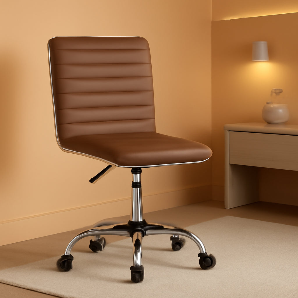 Mid Back Leather Armless Ribbed Task Chair Swivel Office