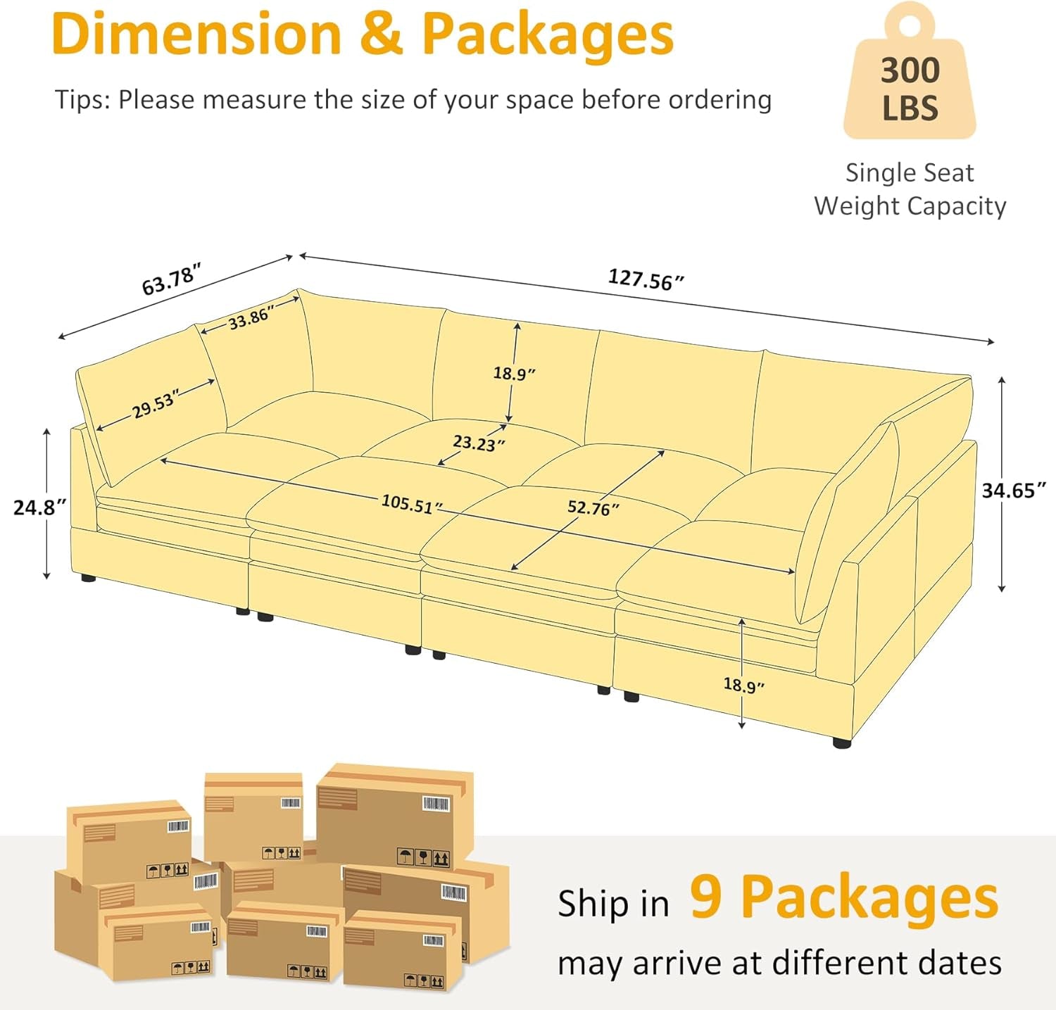127 Inch Taupe Contemporary Modular Sectional Sofa