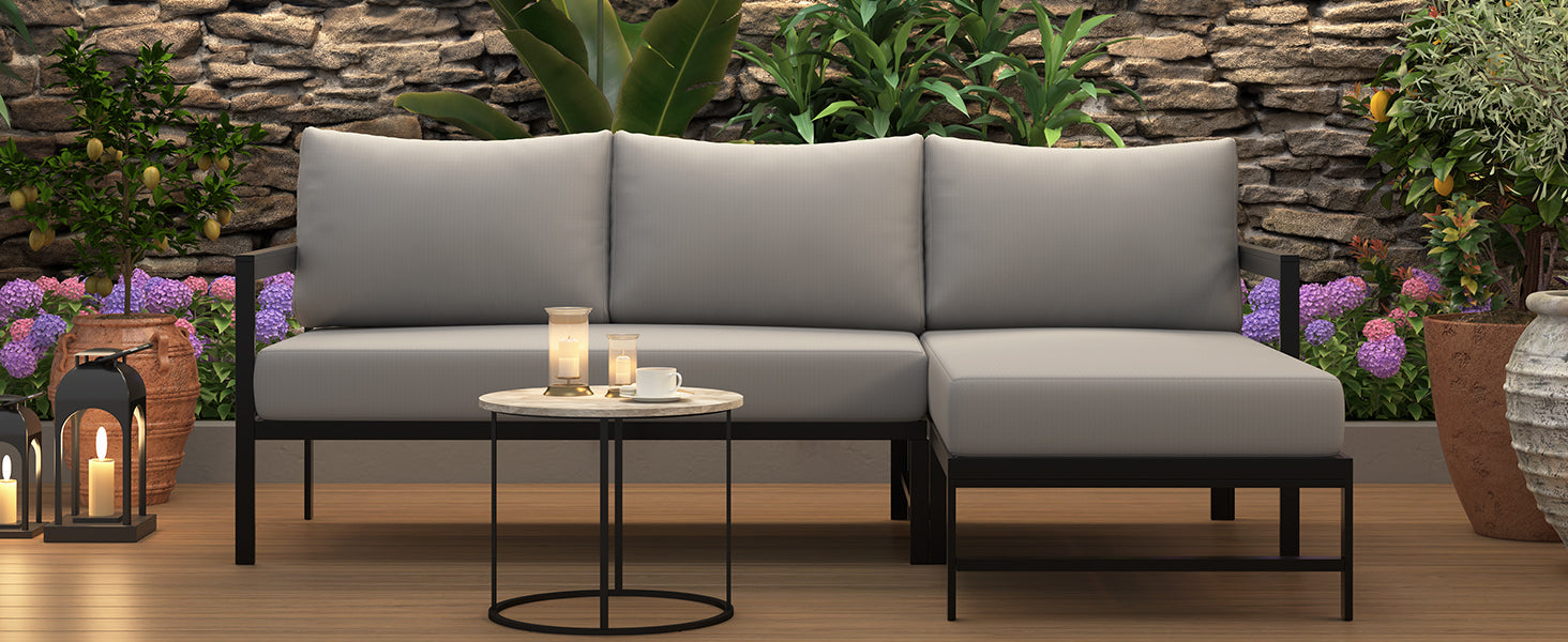 U_style Outdoor L-Shaped Sofa with Iron Frame and Ultra-Thick Cushions