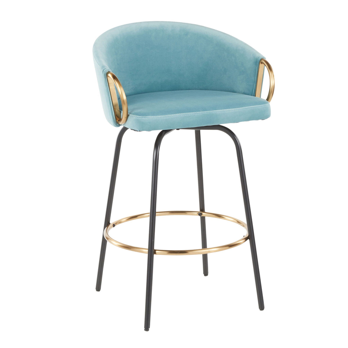 Contemporary Glam Counter Stool Set of 2 with Upholstered Seats – Light Blue, Dark Green, Beige, or Black