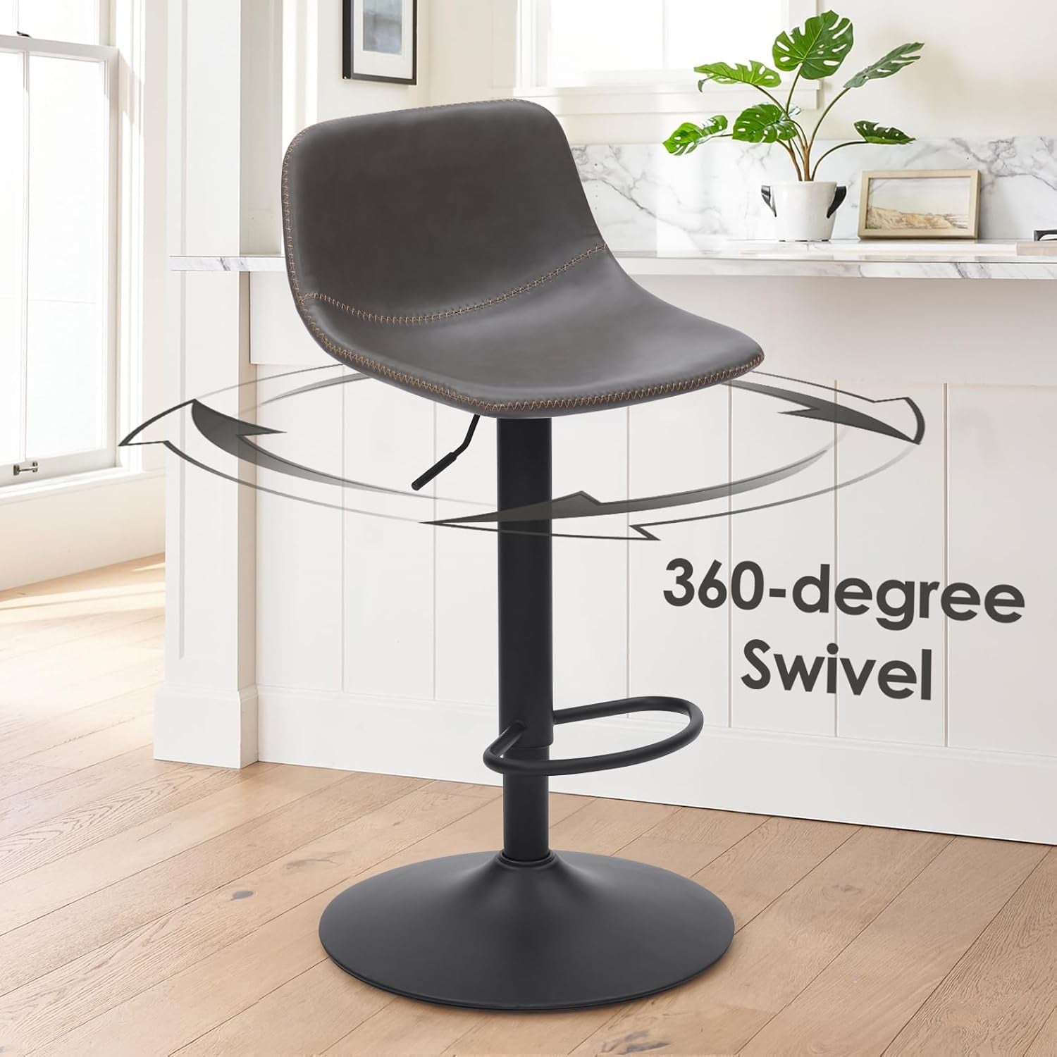 Adjustable Bar Stools Set of 2 PU Leather Back Support