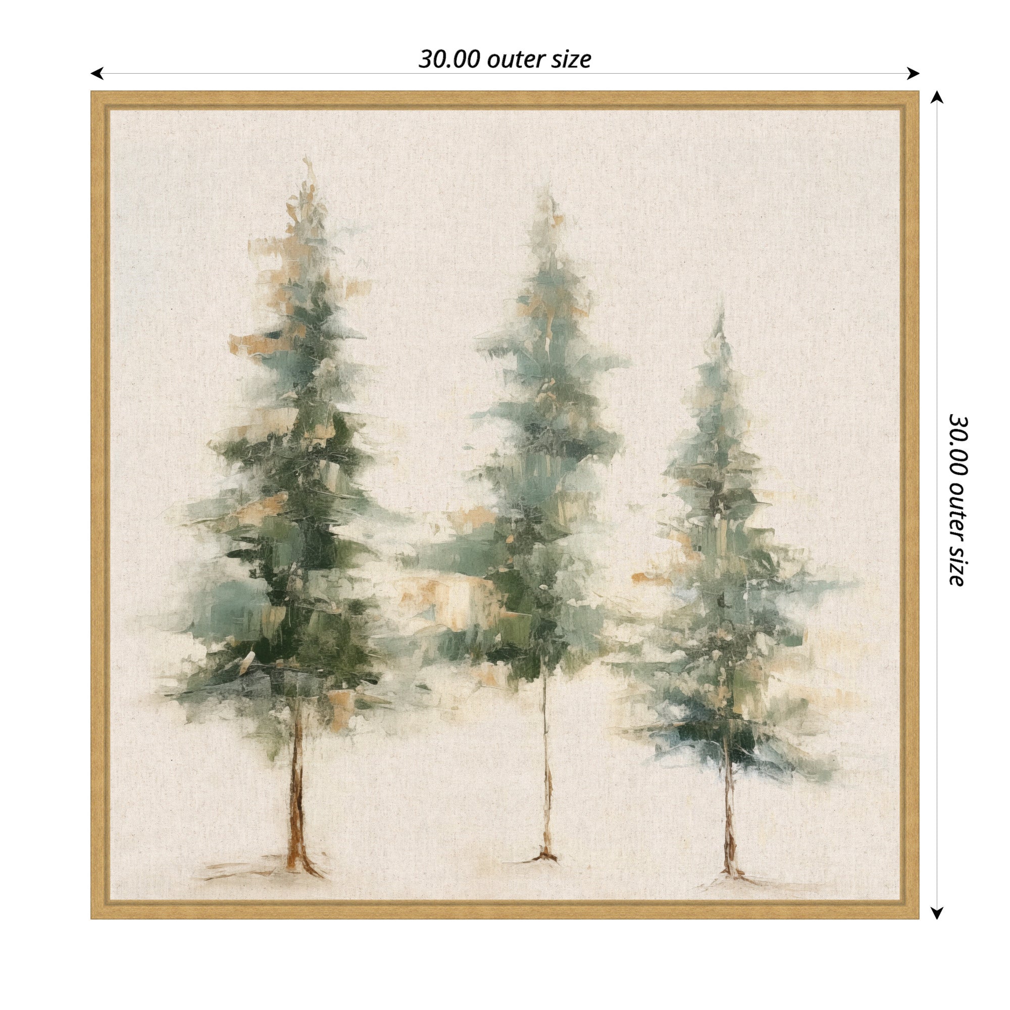 Sylvie Abstract Forest Evergreen Trees on Neutral Linen Framed Canvas by The Creative Bunch Studio