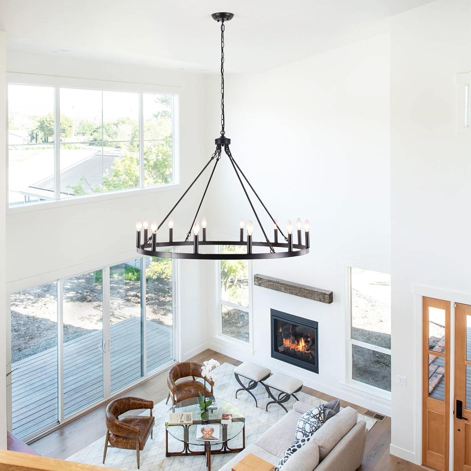 Black Wagon Wheel Chandelier 38 Inch 12 Light Fixture-1