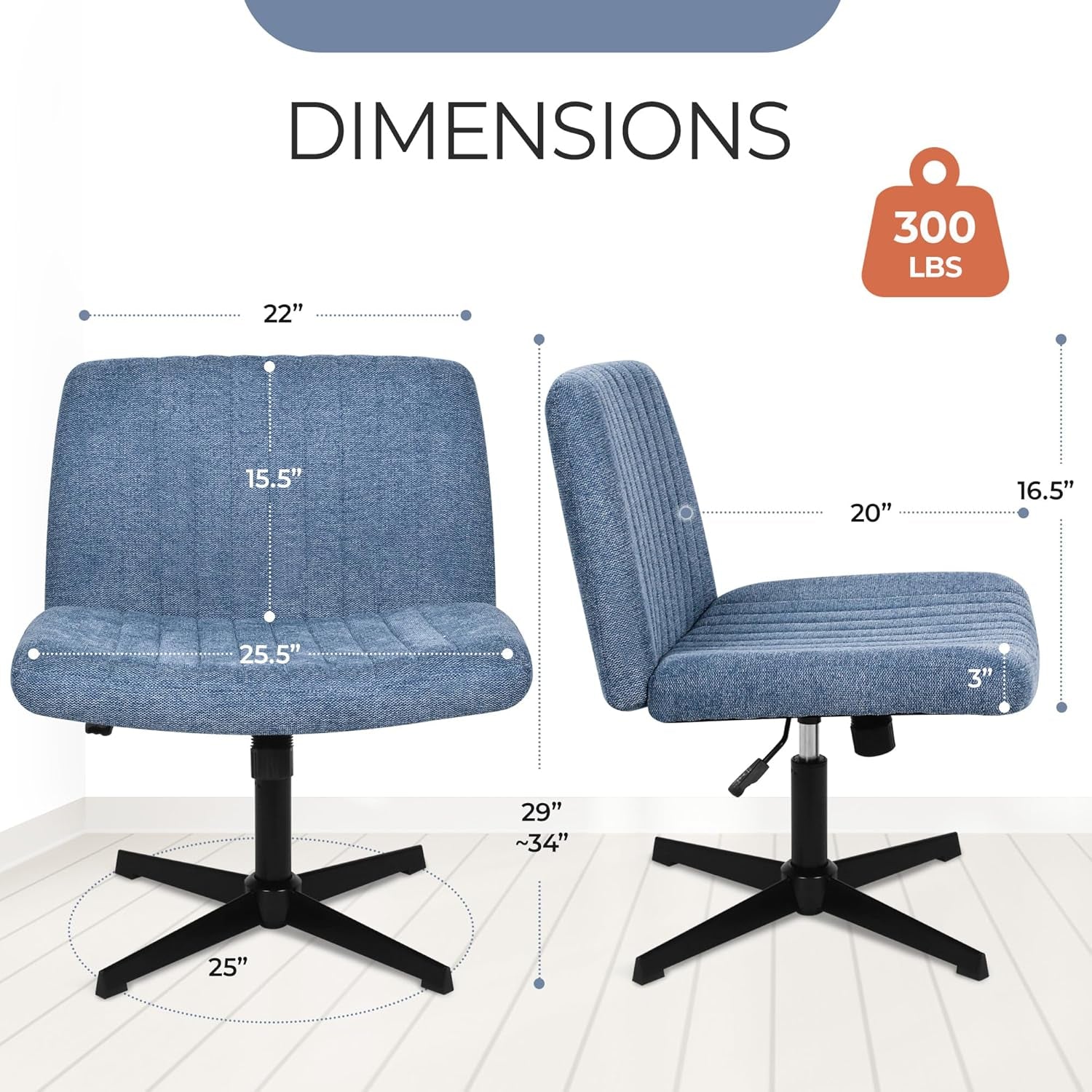 Blue Fabric Padded Cross Legged Office Chair Height Adjustable