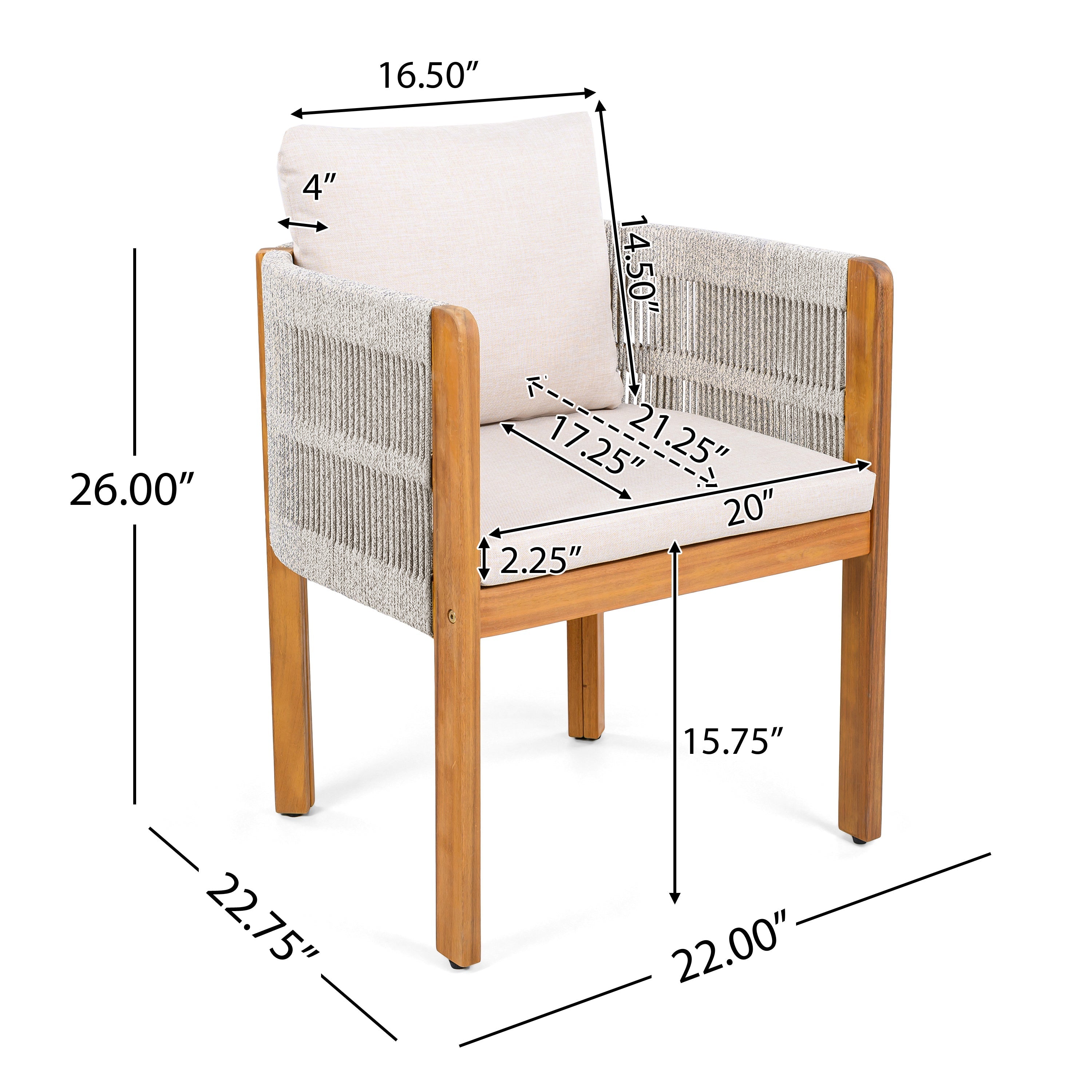 Acacia Wood Outdoor Dining Chairs 2-Pack with Beige Cushions