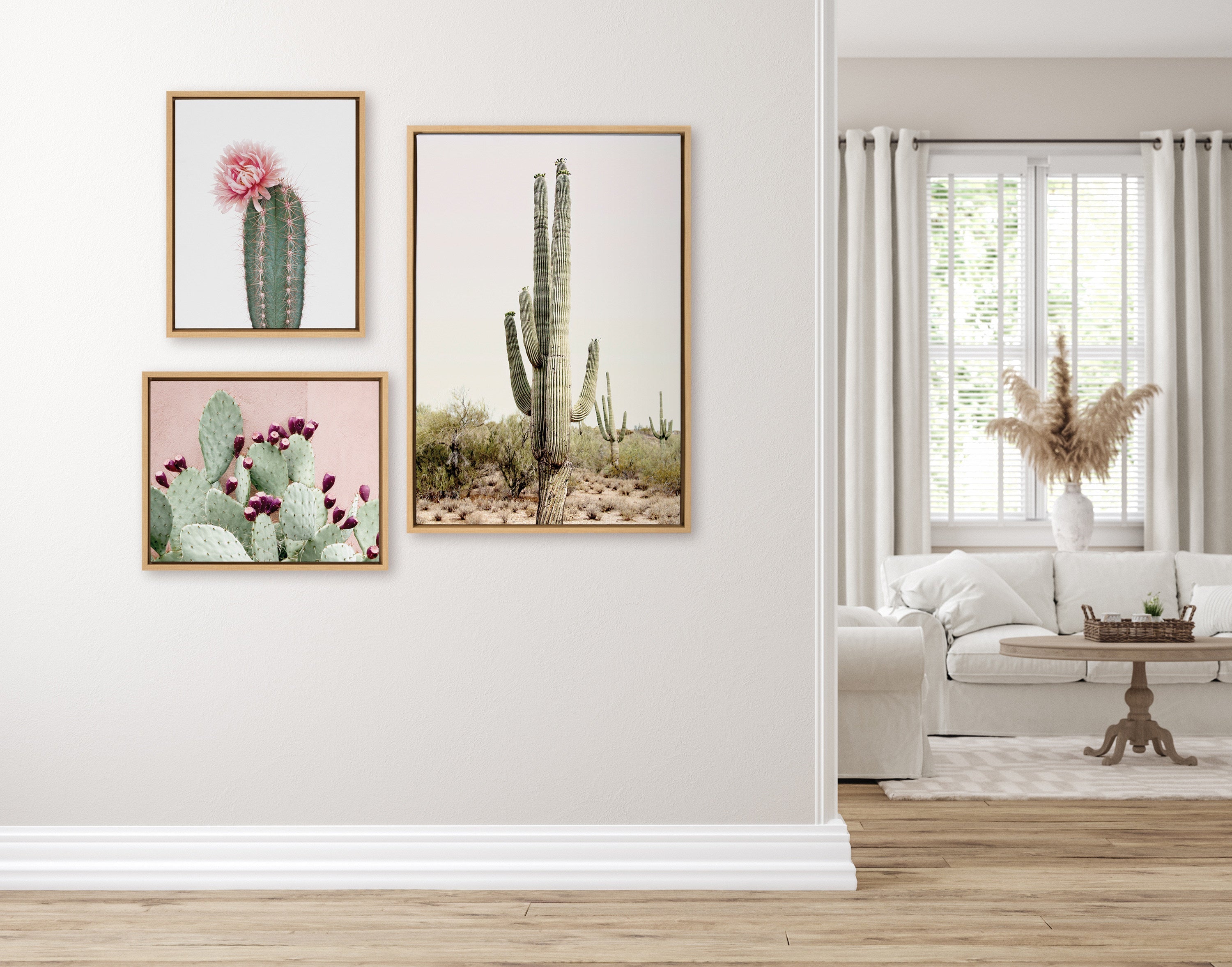 Sylvie Sunrise Cactus, Pink Cactus Flower and Cactus 25 Framed Canvas by Amy Peterson Art Studio
