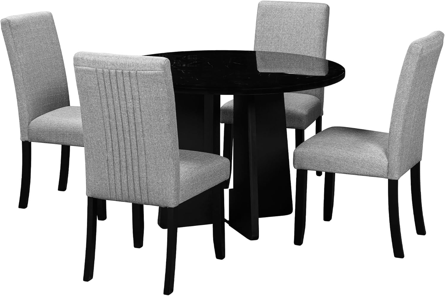 Solid Round Dining Table Set Five Piece Grey And Black