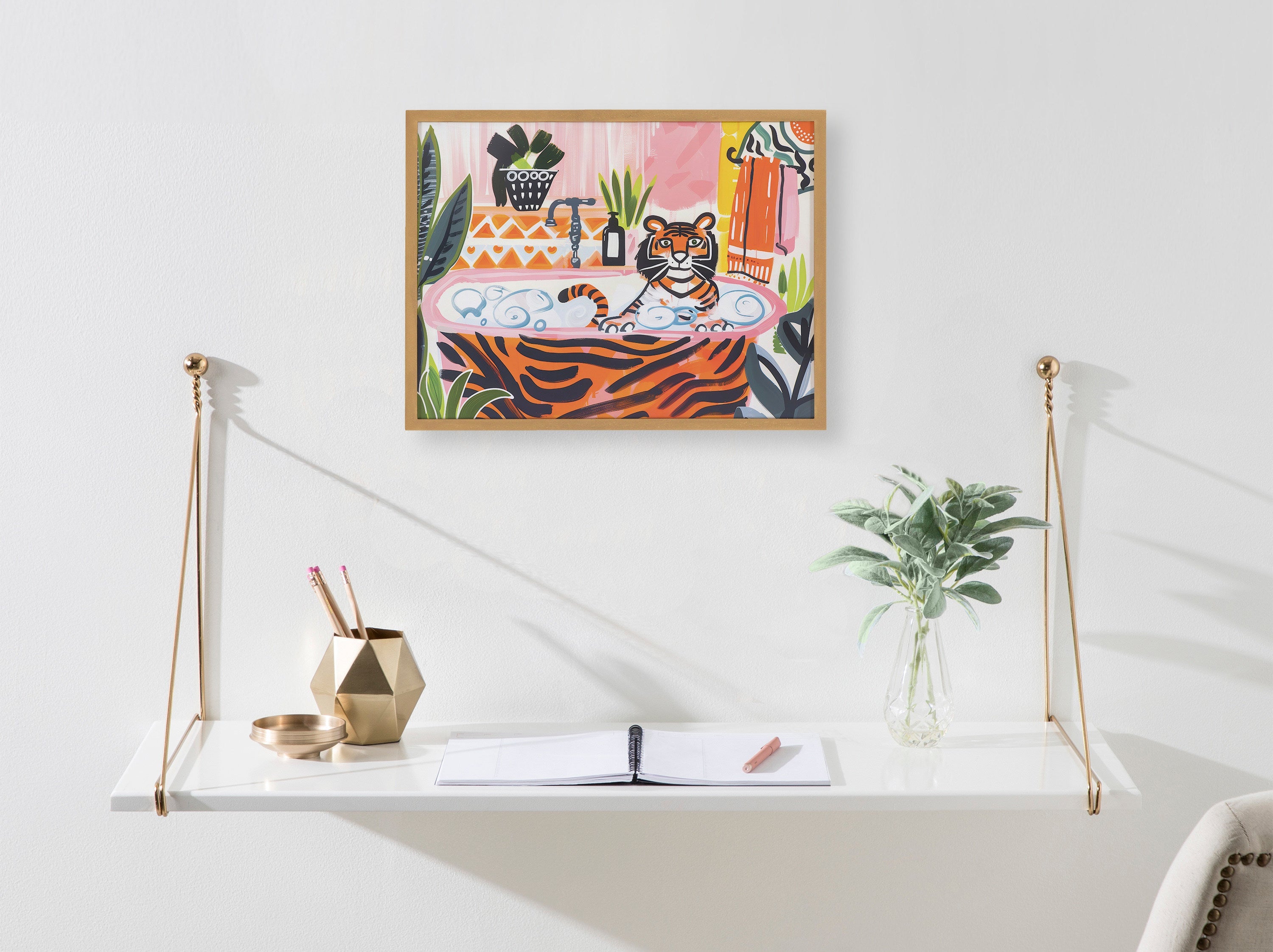 Gallery Bold Maximalist Tiger in Bubble Bath Print by The Creative Bunch Studio