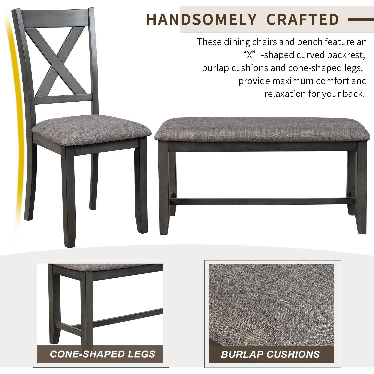 Elegant Grey Rectangular Dining Table Set For Six People