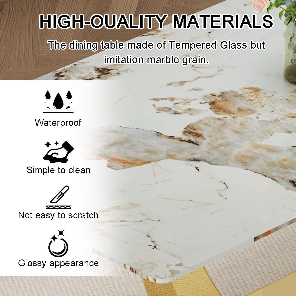 71 Inch Faux Marble Dining Table Tempered Glass Top