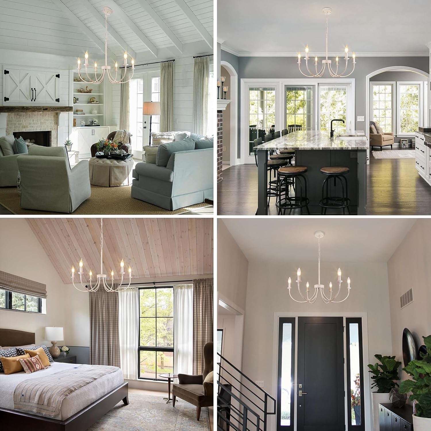 Six Light Antique White Farmhouse Chandelier Dining-2