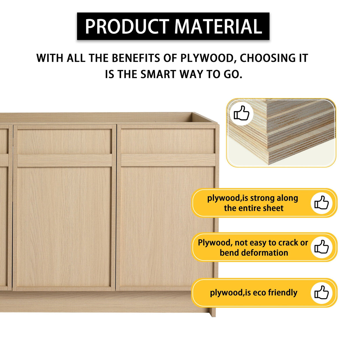 Light Brown Freestanding Bathroom Vanity with Resin Sink & Soft Close Cabinet Doors