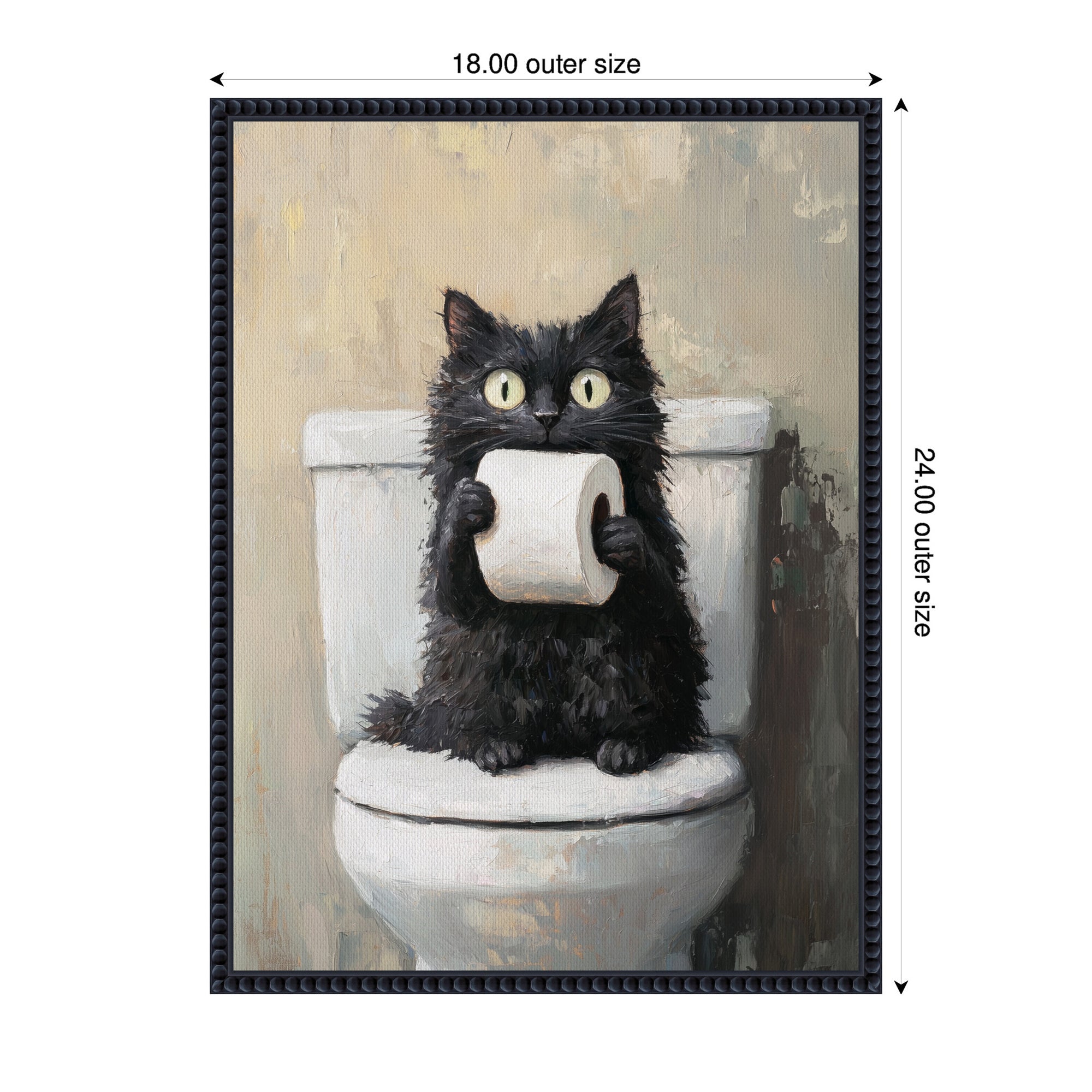Sylvie Funny Black Cat Toilet Paper Roll Toilet Bathroom Art Framed Canvas by The Creative Bunch Studio