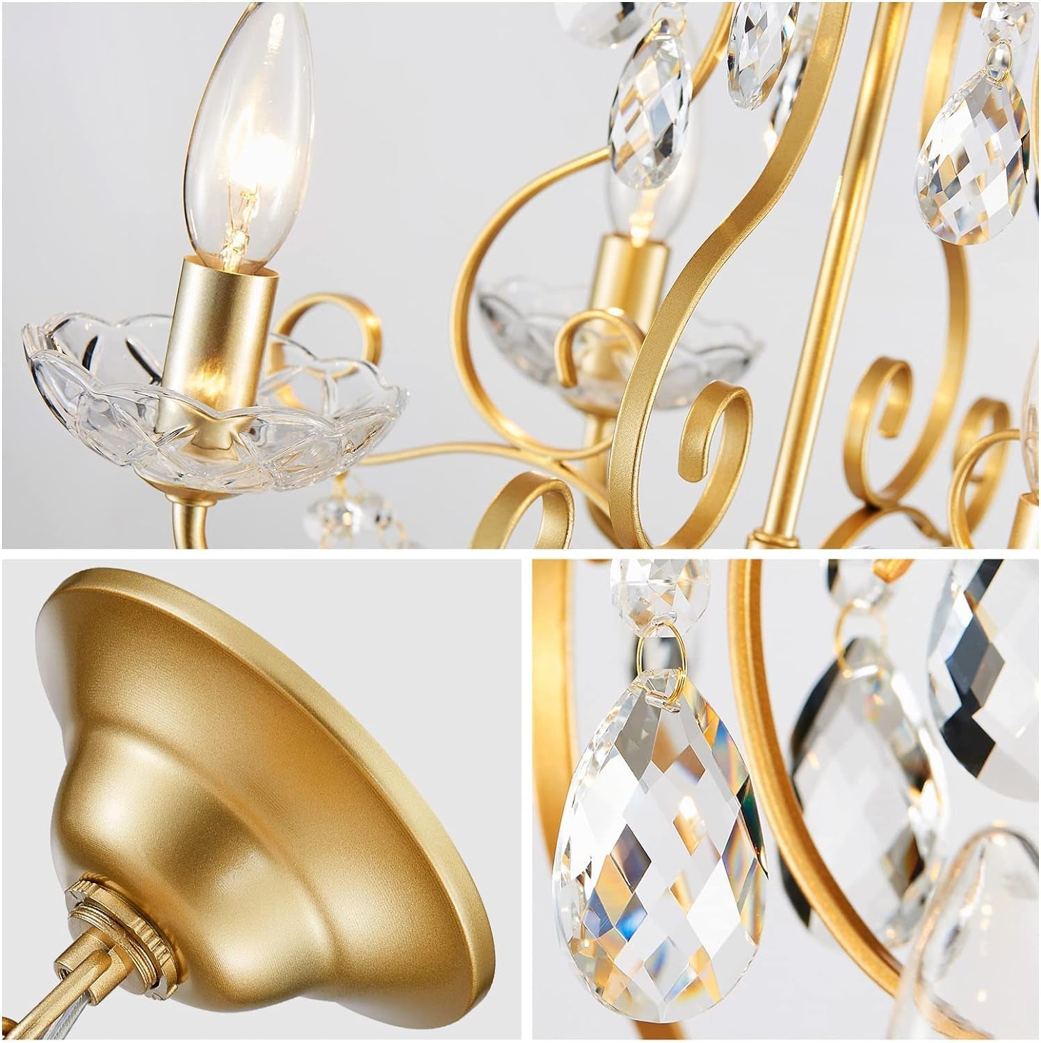 Crystal Pendant Chandelier Flush Mount Lighting Gold-4