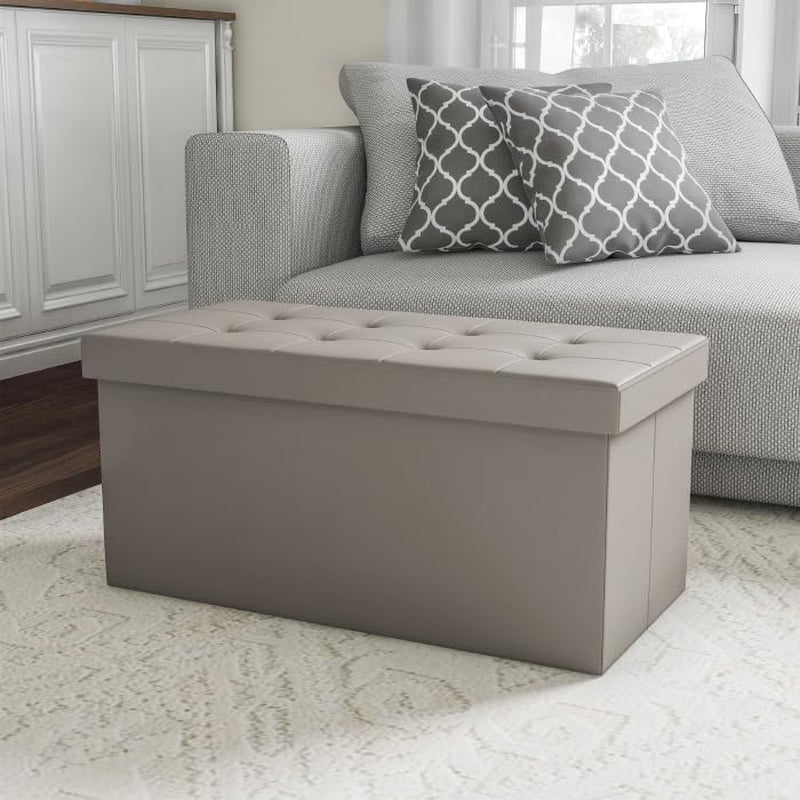 Storage Ottoman Bench 30 Inch Gray Removable Divider