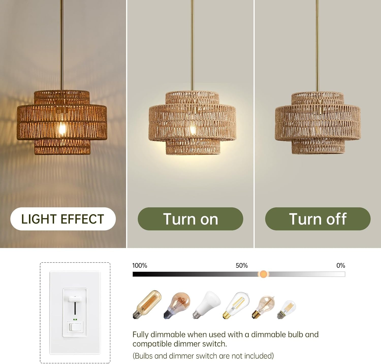 Boho Rattan Chandelier Handwoven Pendant Light Natural-3