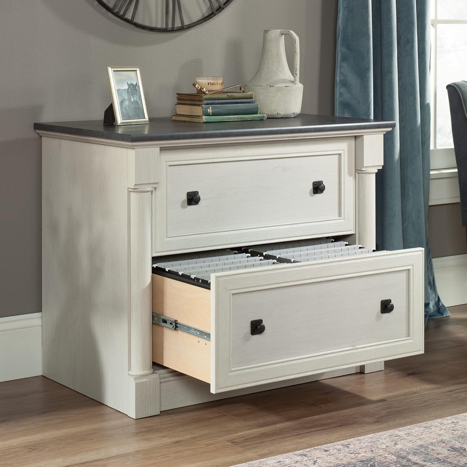 Two Drawer File Cabinet In Glacier Oak With Interlocking Drawers