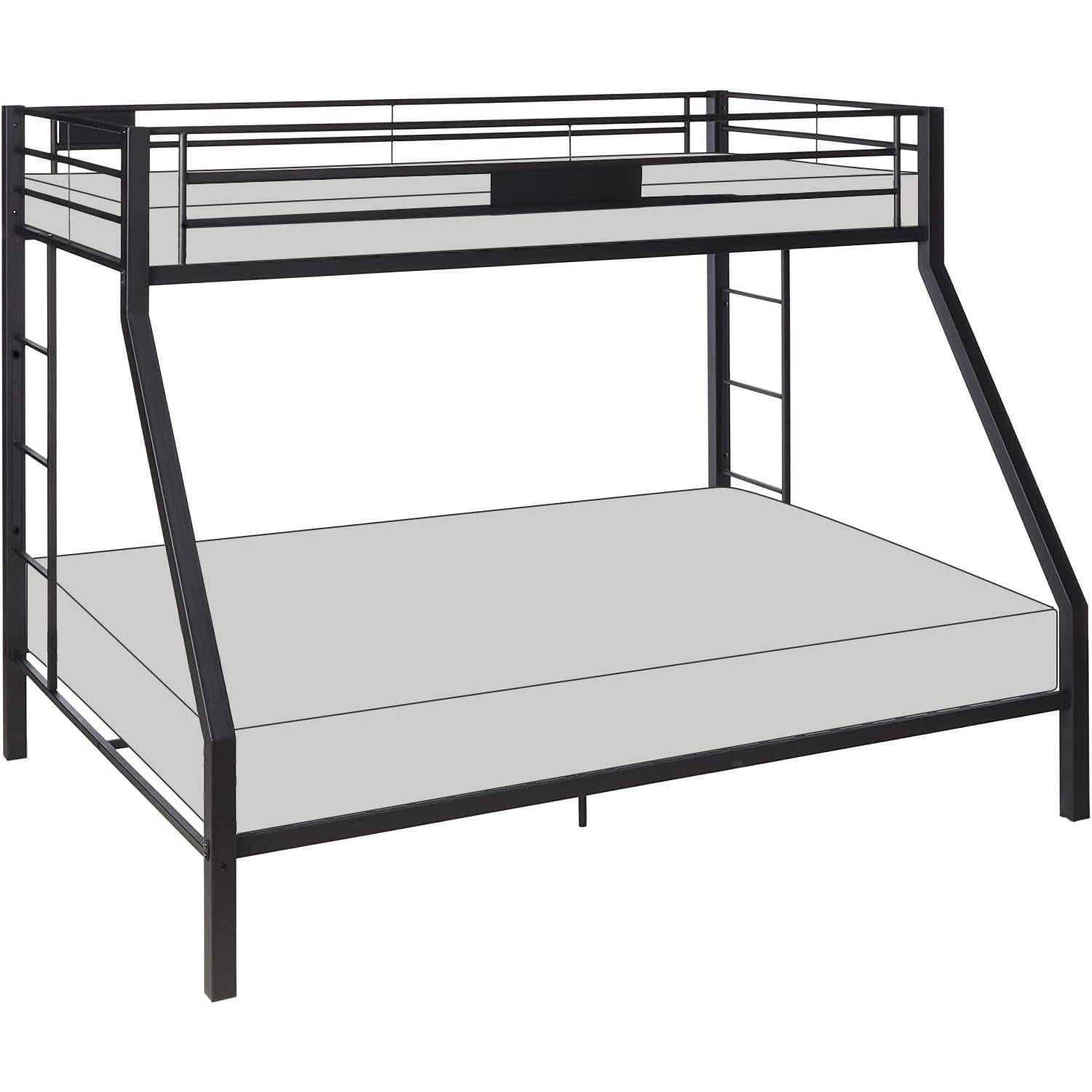 Twin XL Queen Bunk Bed In Sandy Black Finish Metal Slats