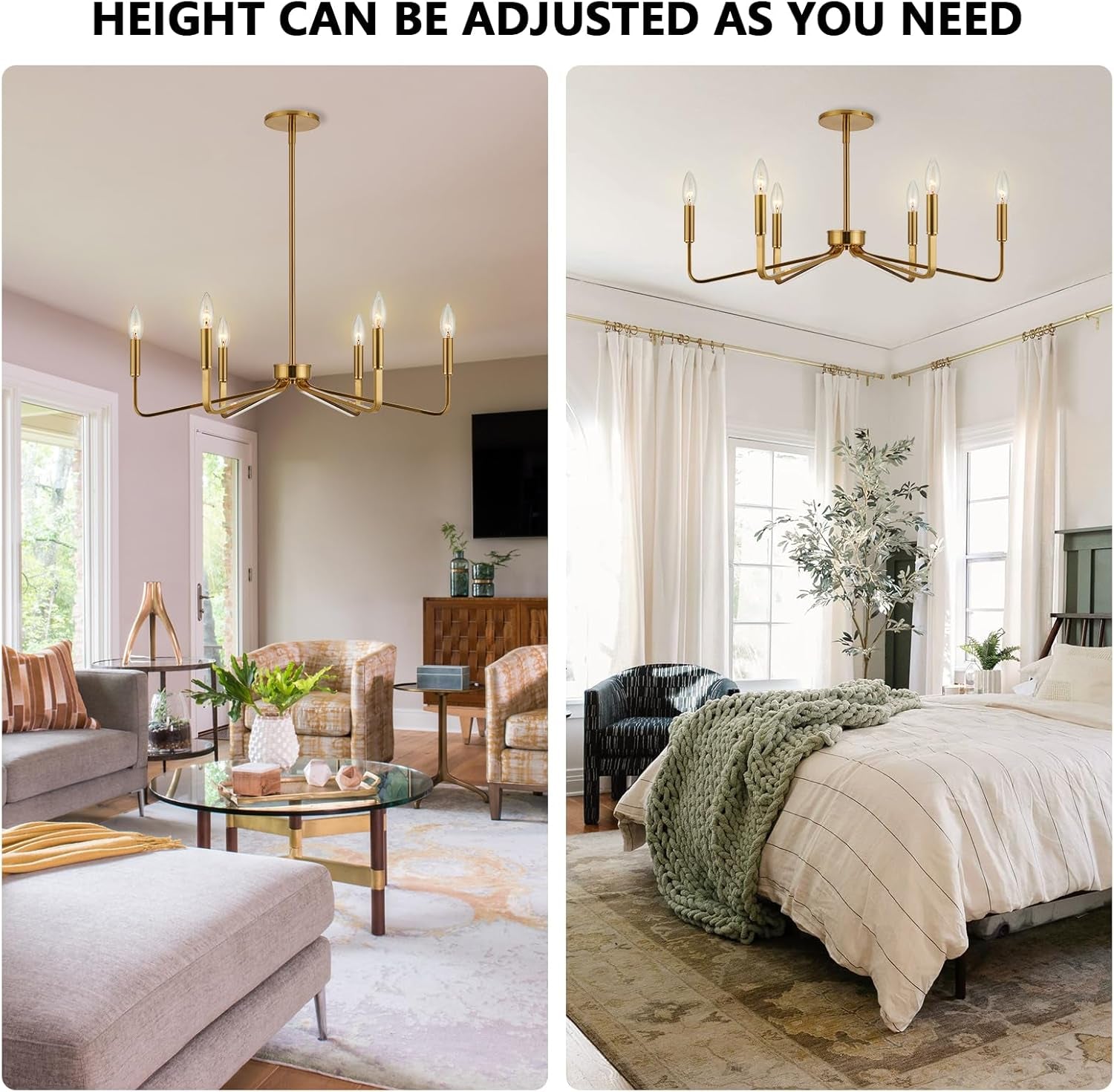 Brushed Brass Six Light Ceiling Mounted Chandelier Fixture-3