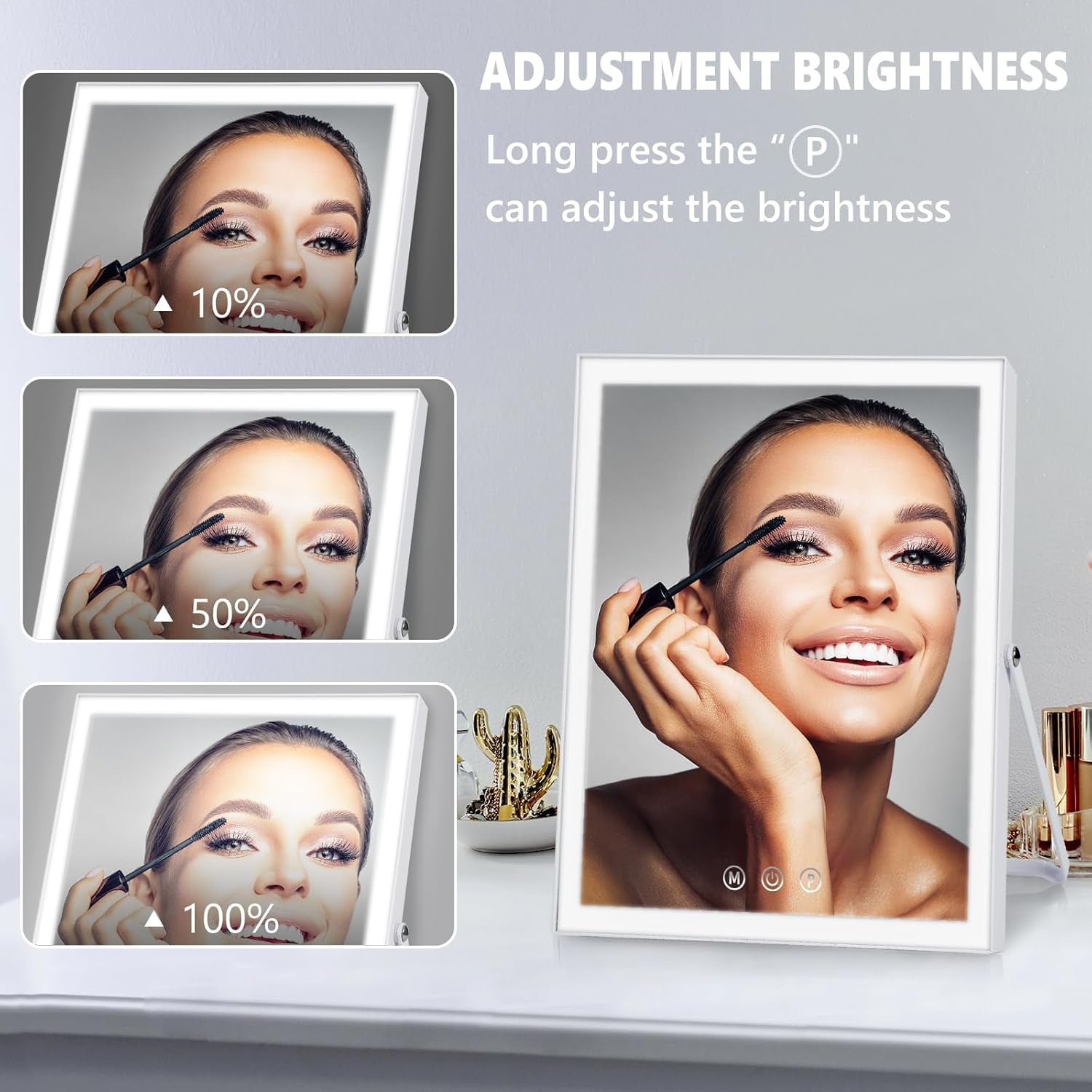 12 Inch Lighted Vanity Mirror Portable 3 Color Modes White