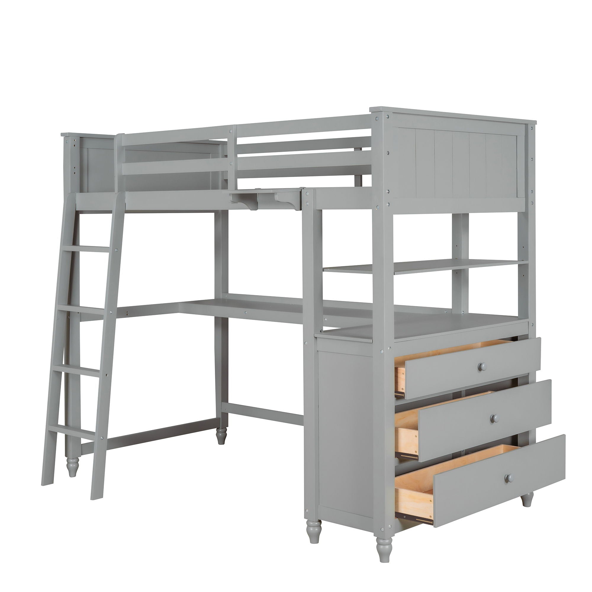 Loft Bed With Drawers With Desk And Shelves