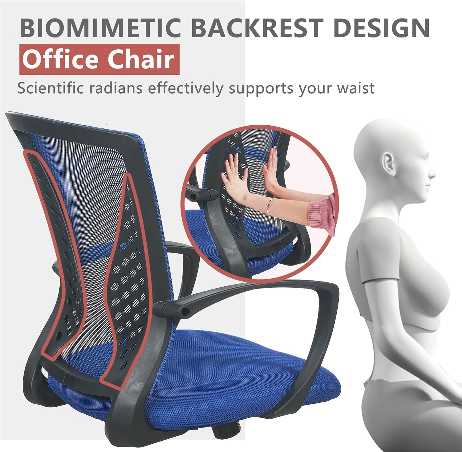 Blue Ergonomic Mesh Back Gaming Chair With Lumbar Support