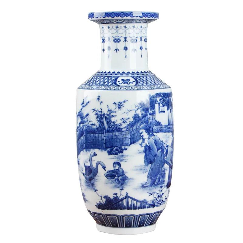 Classic Antique Chinese Blue and White Ceramic Vase - PRHOMZ