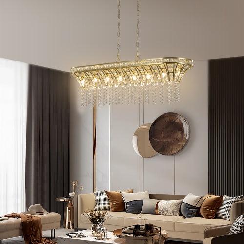Modern Champagne Gold Kitchen Island Lamp - Oval Crystal Ceiling Chandelier - PRHOMZ