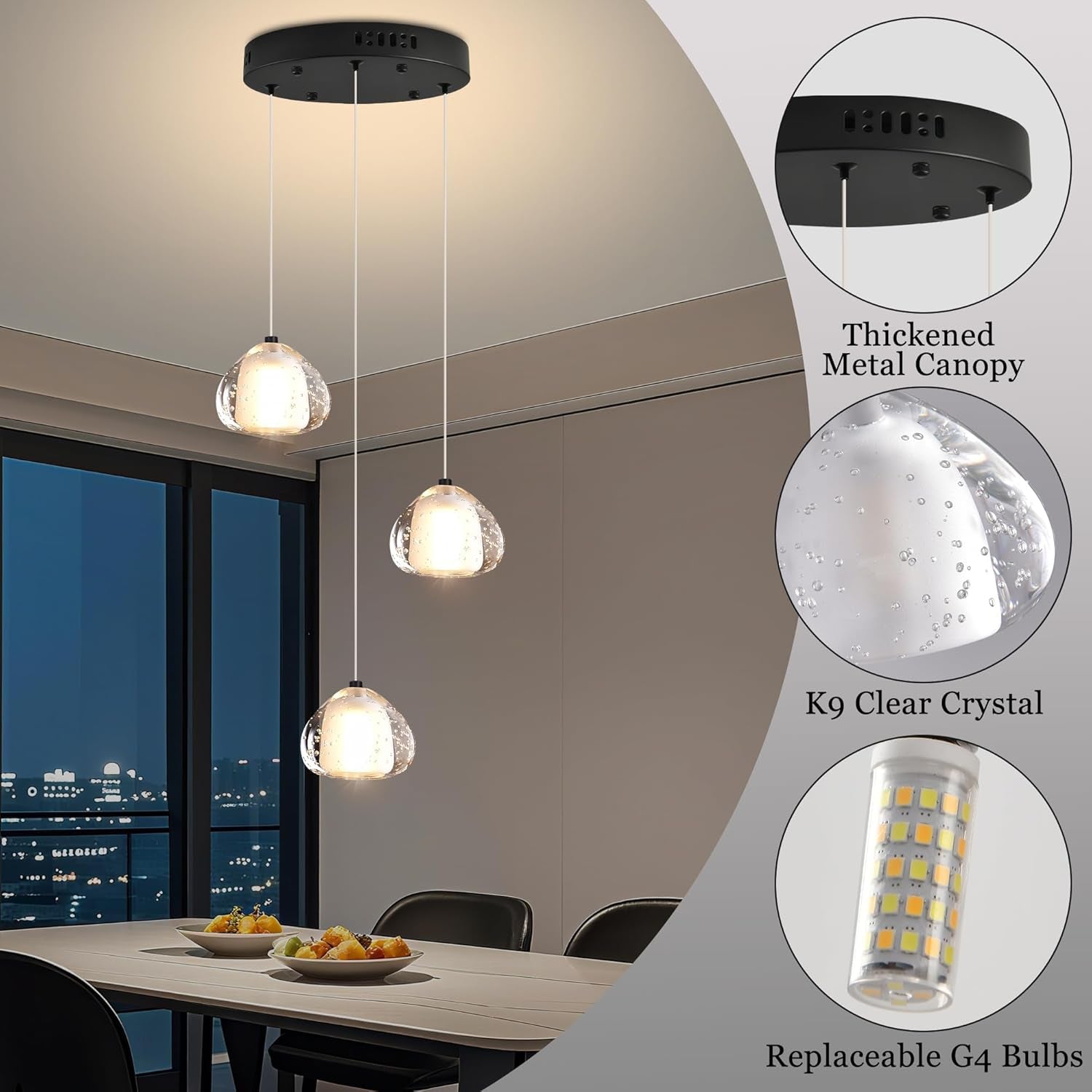 Black Crystal Chandelier Three Light Pendant Fixture-1