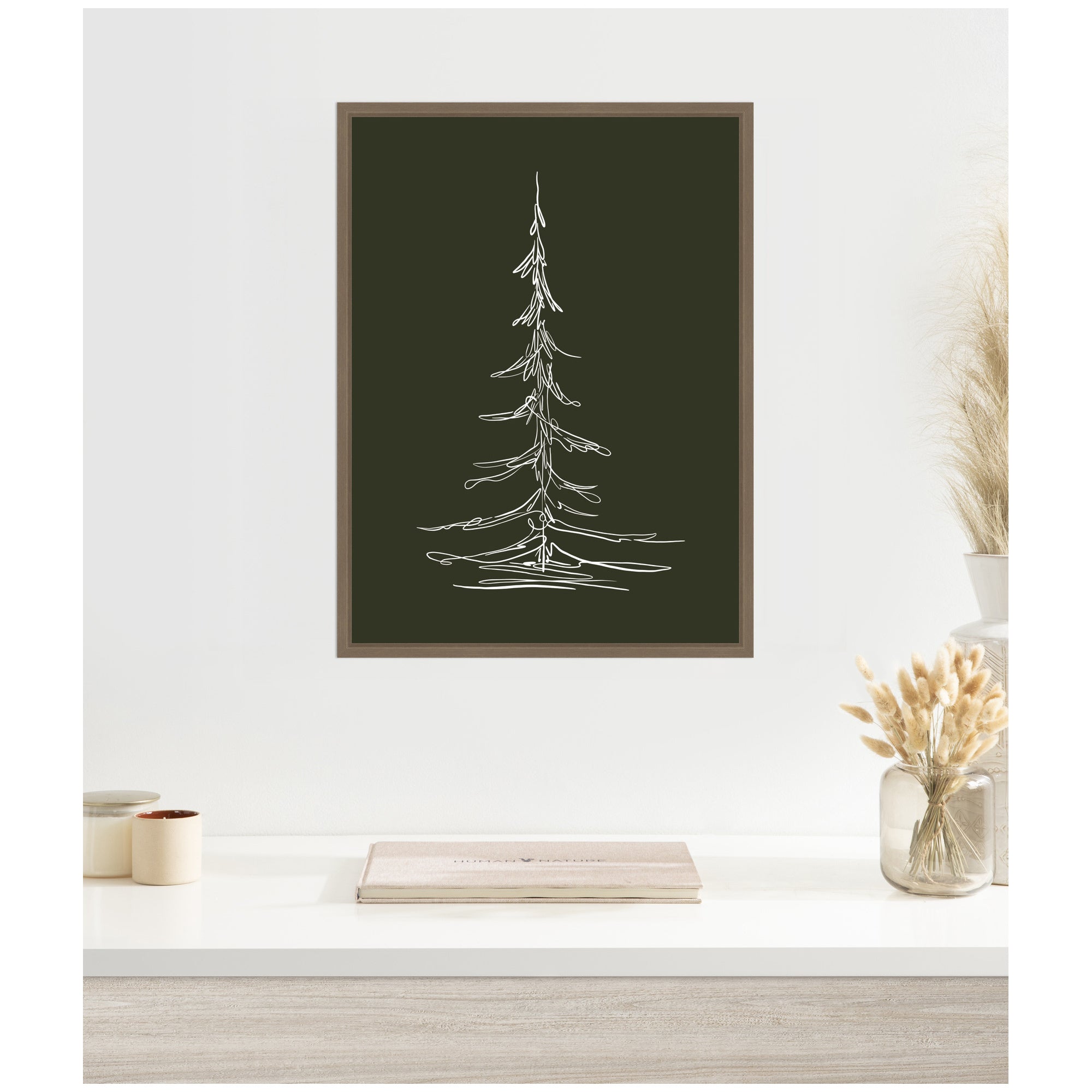 Sylvie Framed Canvas Minimalist Evergreen Trees Sketch 2 Green by The Creative Bunch Studio