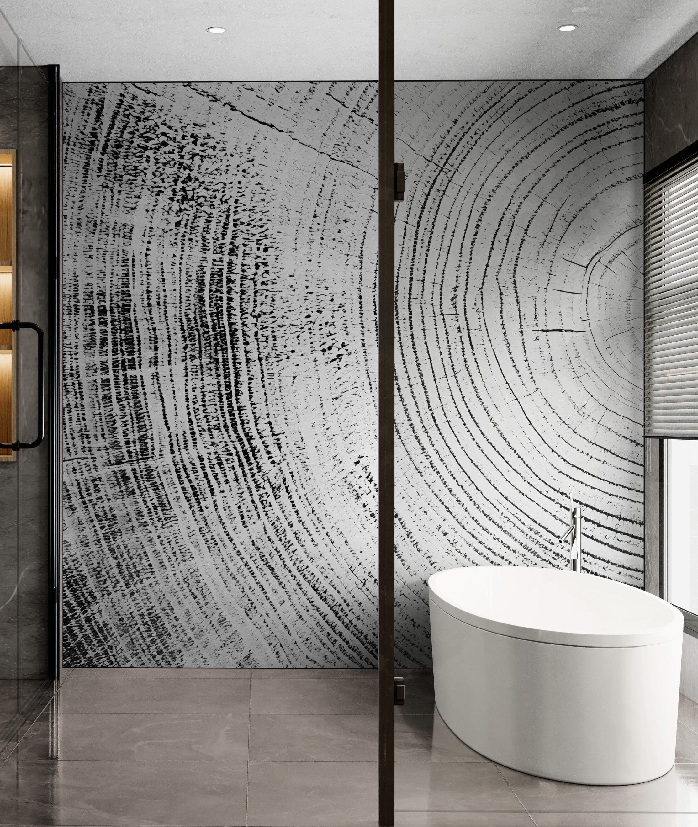 Tree Rings Wallpaper Mural. Black and White Modern Wood Grain Circle Pattern. #7022